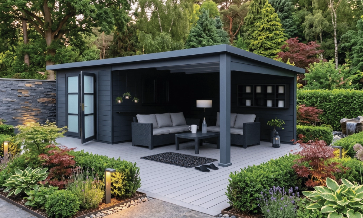 Cabanon Reflet 10 x 18 en composite avec extension de toit